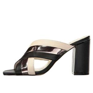 Anne Klein "Wileta" Black/Ivory  Strappy Leather Mule Sandals Shoes 7.5